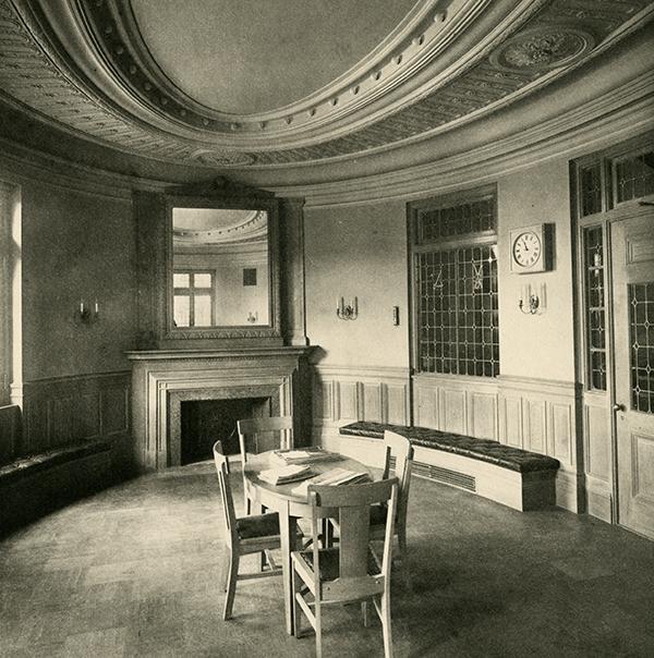 old oval room with fireplace